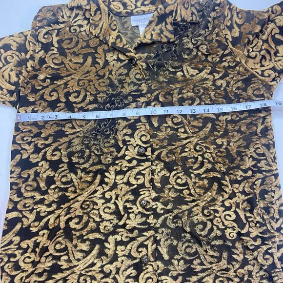 Diane von Furstenberg Vintage Top Women Small Gold Burnout Velvet Button Blouse - Picture 7 of 10